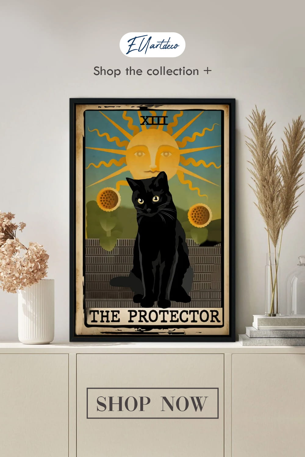 The Protector Tarot Cat Poster, Black Cat Poster, Cat Lover Gift, Blac